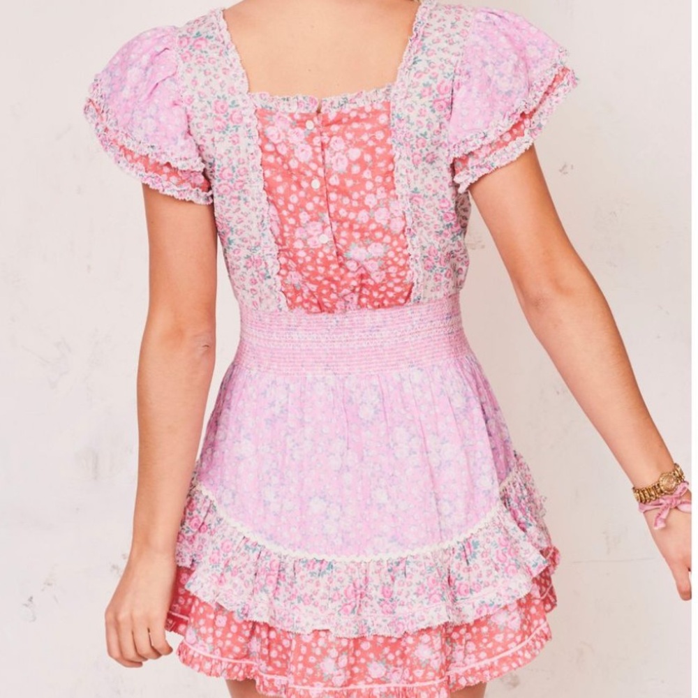 EUC STANTON DRESS MINI LOVESHACKFANCY LSF FLORAL PINK RUFFLE SIZE MEDIUM M